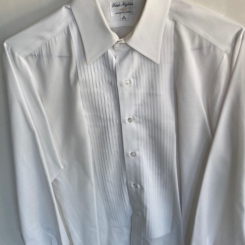 Men’s tuxedo shirt, size M 36-37, white, pleated front,  a classic formal shirt